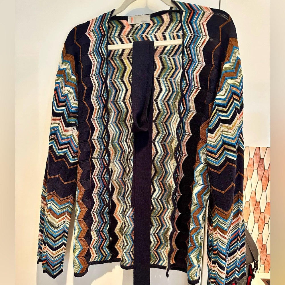 Missoni Chevron Pattern Cardigan in Blue and Brown